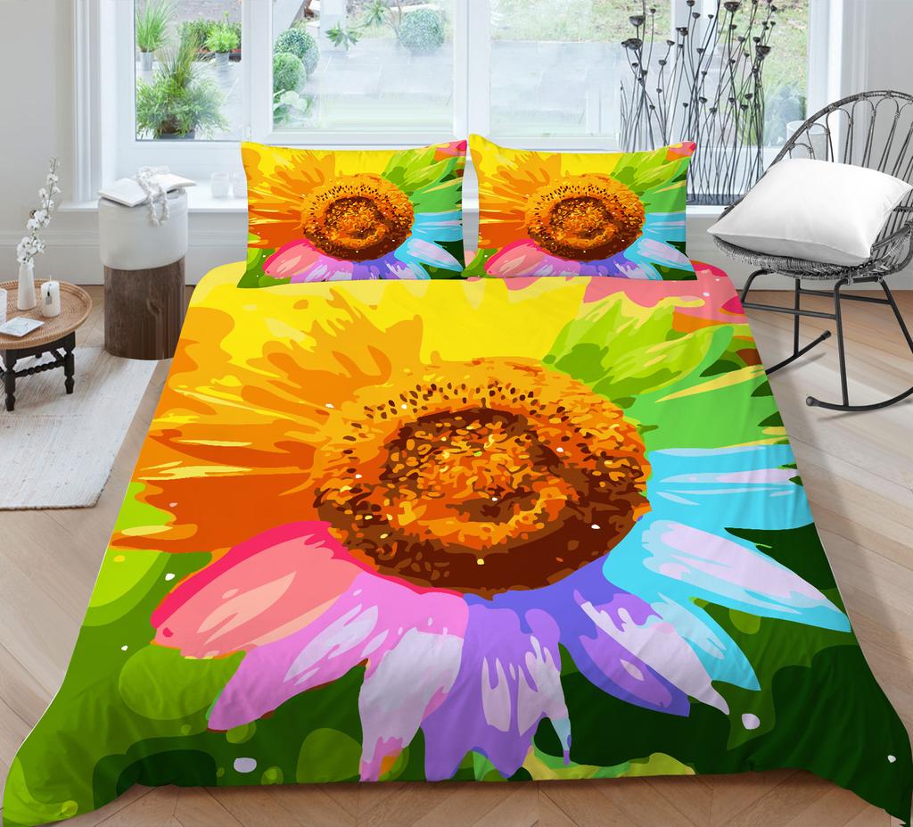 3D Luxury Bedding Set Colorful Printed Quilt Cover and Pillow Case 2/3 Pieces AU240 * 270 Oversized Bedding