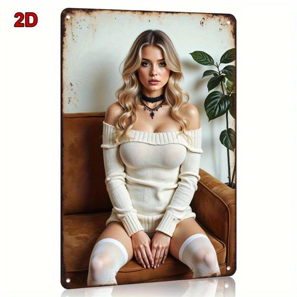 Винтажный металлический настенный декор - Модный 2D знак для женщин, 18,9-32X30 дюймов, Идеально подходит для спальни/гостиной/бара/кафе