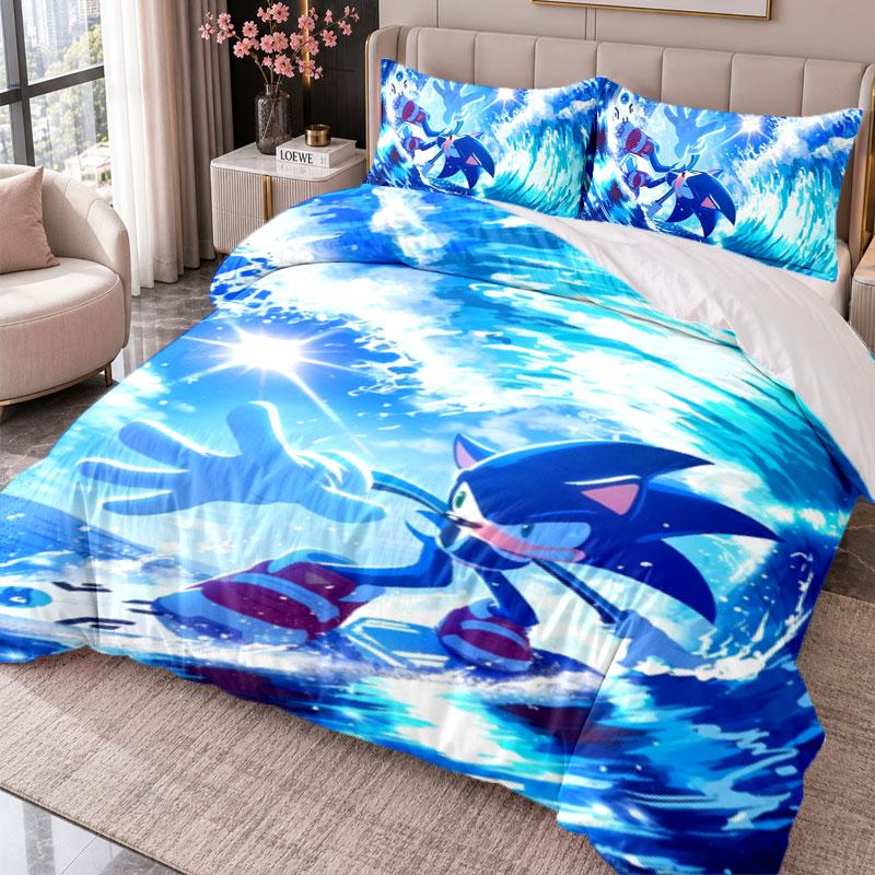Sonic the Hedgehog 3Pcs Bedding Set Duvet Cover With Two Pillowcases For Bedroom Home Decoration