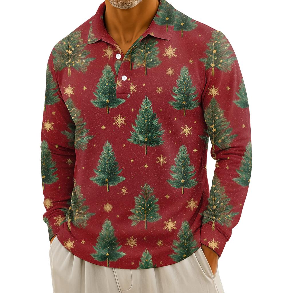 Мужская повседневная рубашка с длинным рукавом на пуговицах с рождественским принтом