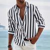 Men's Long Sleeved Blue Stripe Printed Shirt Social Luxury Men Wear Elegant Classic Fashion Solid Color Shirt