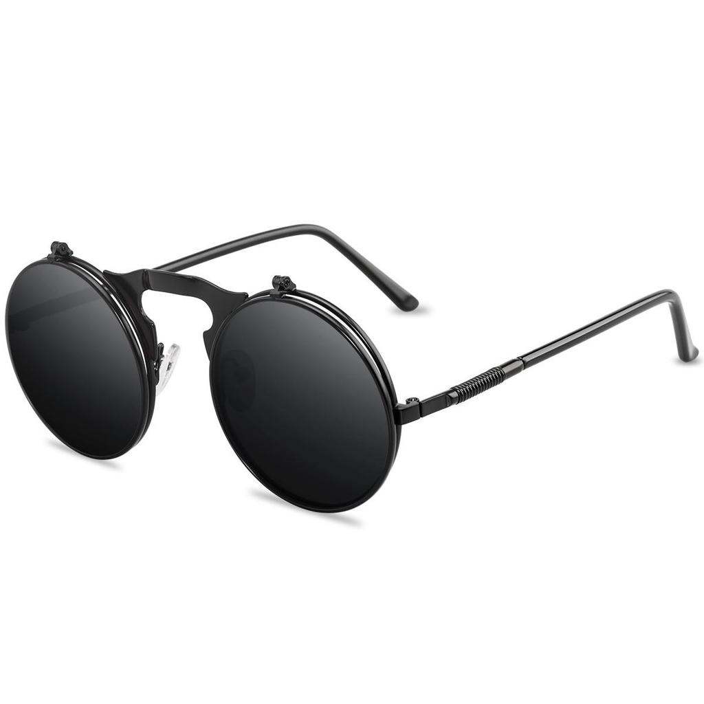 Винтажные солнцезащитные очки в стиле стимпанк с откидной крышкой, ретро-круглые солнцезащитные очки в металлической оправе для мужчин и женщин, круглые неполяризованные очки