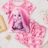 Sets for Children 2-Piece Cute Rabbit Pajama Set 3D Print Short Sleeve T-Shirt and Short Casual Tops Girls Clothes 2 To 8 Years