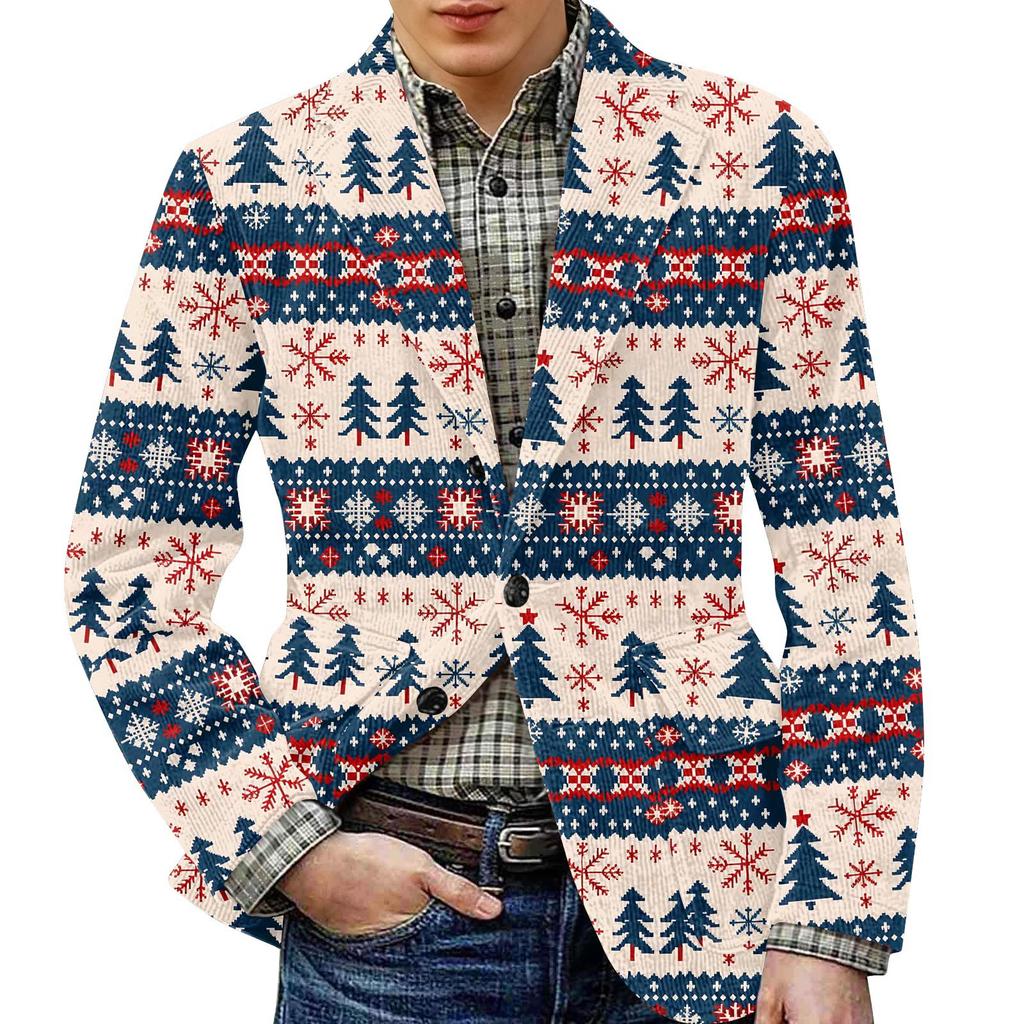 Men's Printed Corduroy Warm Pocket Suit Jacket Cardigan Men's Casual Suit