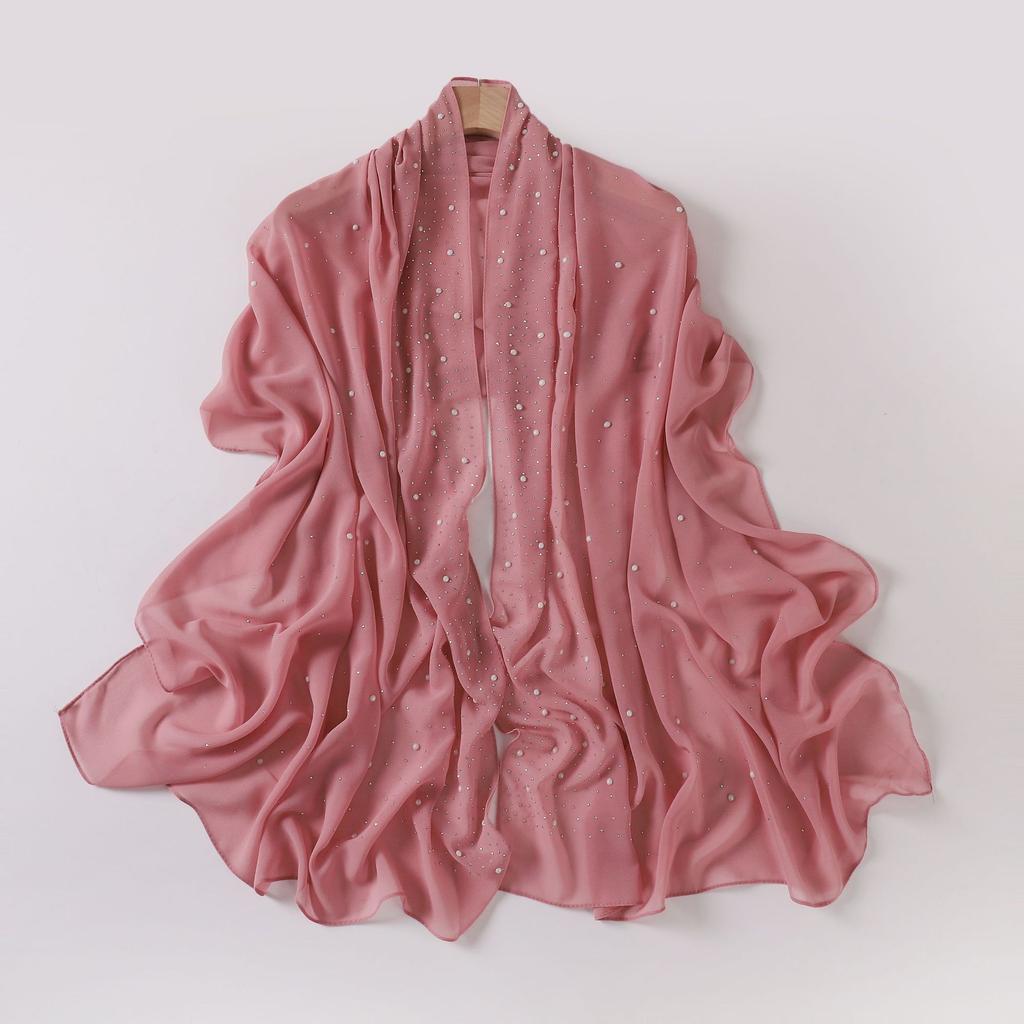 New Pearl Chiffon Long Scarf With Star Diamond For Women