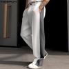 Men Zip-up Waist Stitching Casual Straight Pants Long Trousers