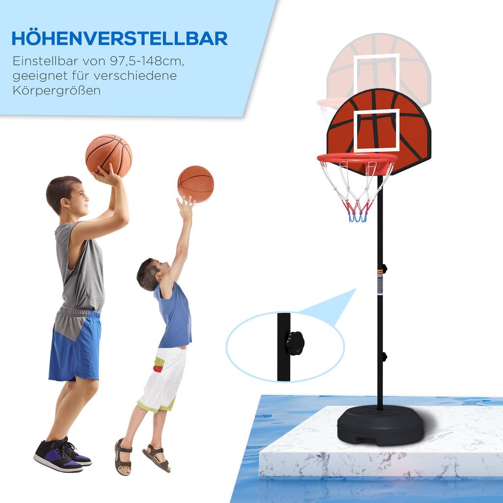 Basketball Stand, height-adjustable, magnetic dartboard, 98-148cm, Black