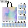 15pcs Iridescent Glossy Gift Bags Reusable Non-woven Goodie Bags with Handles Foldable Water-Resistant Shopping Bags Tote Bags for Birthday Wedding