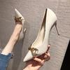 Versatile Black High Heels Women's Slim Heels Spring and Autumn Season New High-end Workplace Comfortable Pointed Single Shoes