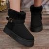 Soft Non Slip Thick Bottom Furry Snow Boots Women 2025 Winter Warm Fluffy Fur Ankle Boots with Platform Metal Buckle Plush Shoes
