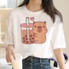 Capybara T Shirt Women Print Summer White Top Cotton T-shirt Graphic Tees Women Vintage Streetwear 90s Plus Size Tshirt Female