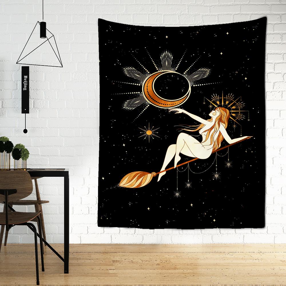Психоделический гобелен с луной и звездой, настенный гобелен, магия, научная фантастика, богемный хиппи, Таро, искусство, общежитие для девочек, домашний декор
