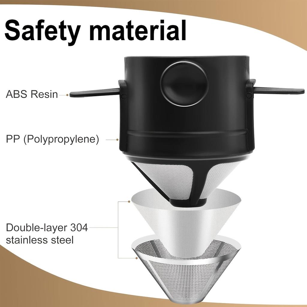 Капельная кофеварка pour over с ложкой, Многоразовые фильтры для кофе pour over из нержавеющей стали, Легко моющийся походный фильтр для кофе