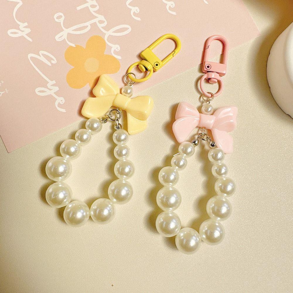 Акриловый жемчужный брелок с бантом и бантом, автомобильный брелок с бусинами, подвеска для мобильного телефона, креативный подарок