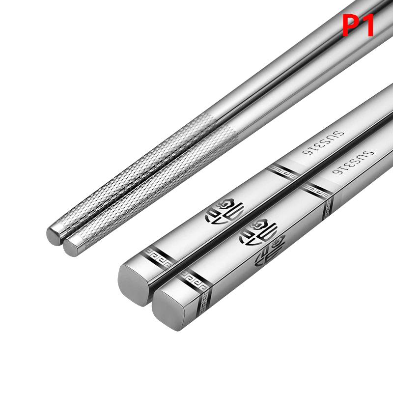 316 Stainless Steel Chopstick Laser Engraving Chinese Chopsticks Antiskid Household Metal Reusable Chopstick Kitchen Tableware