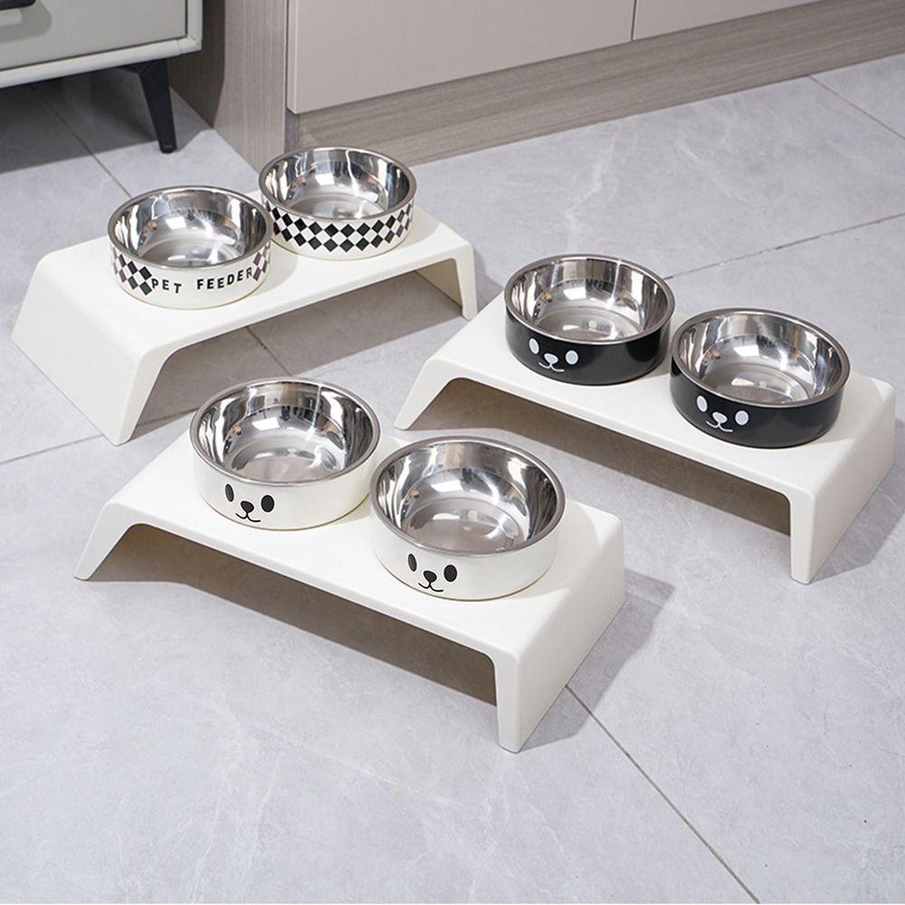 Double Bowl Design Cat Food Plate 8.5cm Lifting Height Pet Feeding Bowl  Pet Supplies