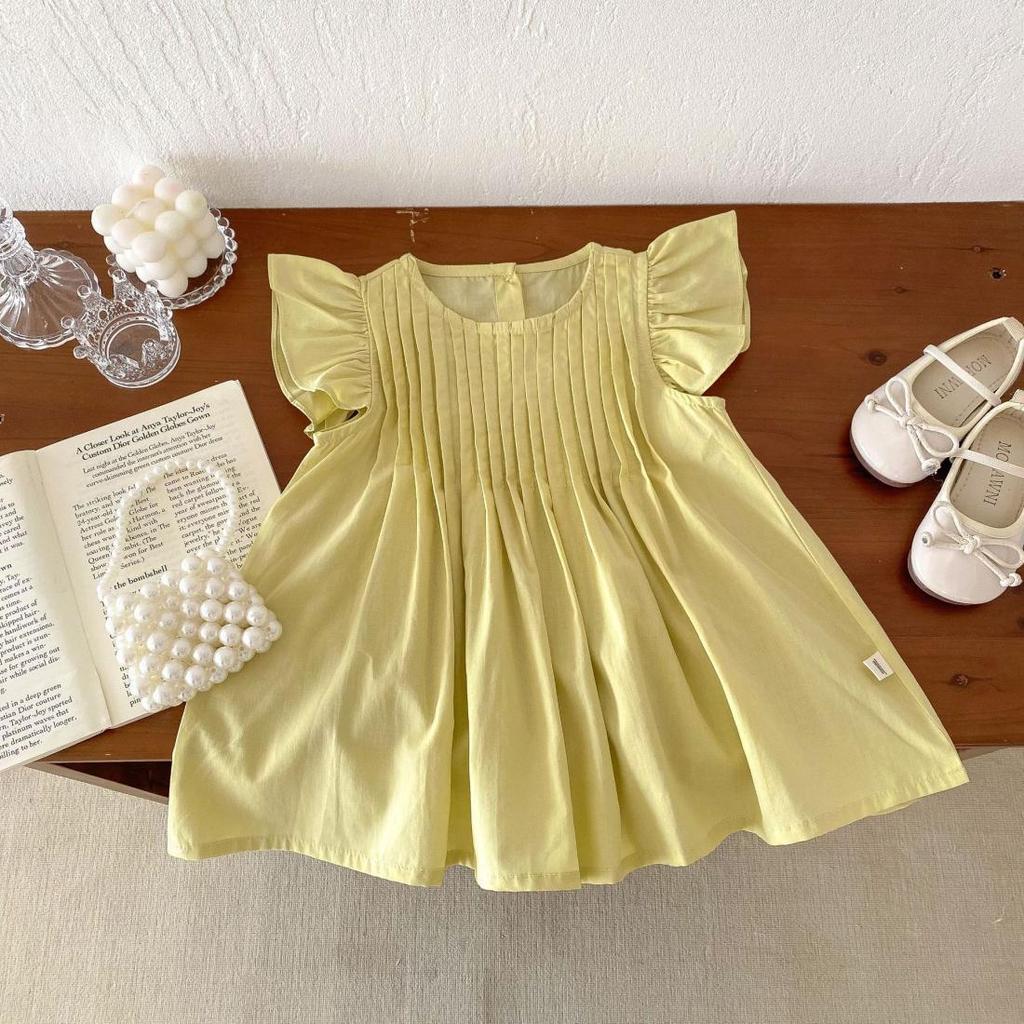 Платье принцессы для девочек, лето 2024, детская одежда, однотонные модные платья, детские хлопковые платья