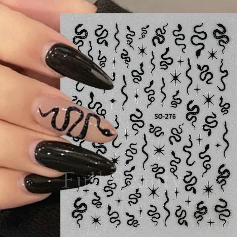 Nail Art Sticker, Laser Snake Year Small Snake Mango Star Small Spirit Snake Cartoon Four-Color Adhesive Nail Sticker