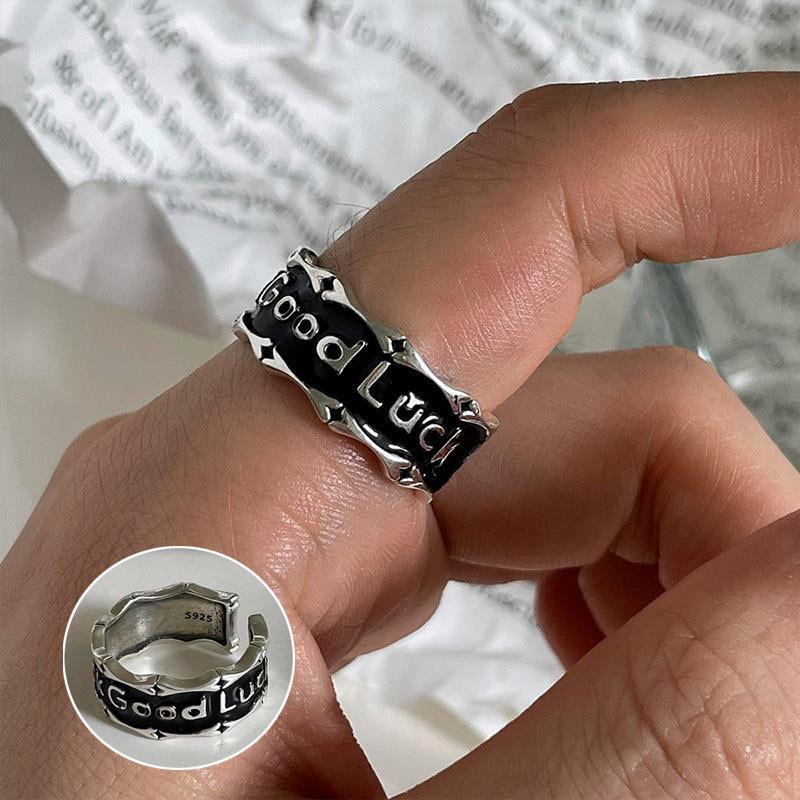 Женское ретро черное овальное геометрическое разомкнутое кольцо - Универсальное модное украшение на указательный палец