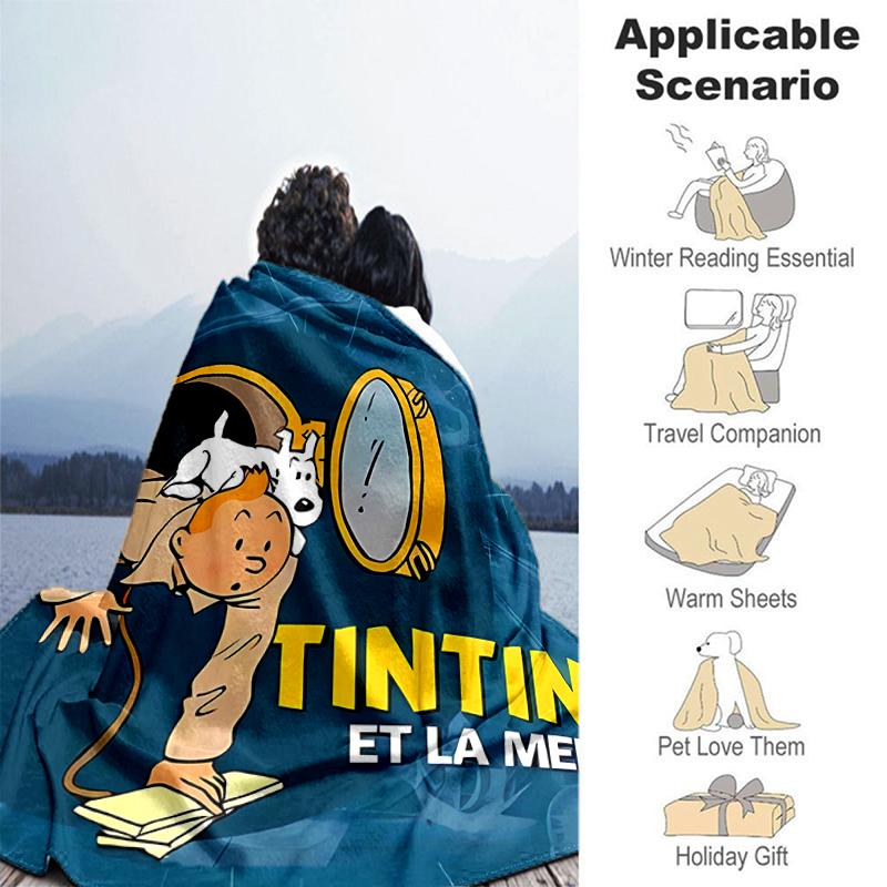 1pc Blanket The Adventures of Tintin2 Print Design, Lightweight Blanket for Sofa, Bed- Soft &Warm, Gift for All Seasons like Christmas, Halloween