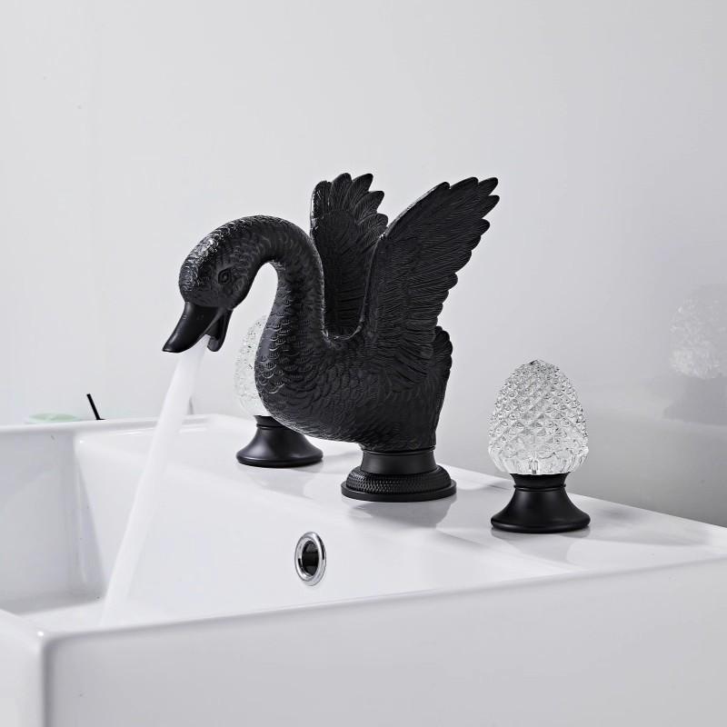 Tuqiu Золотой Лебедь Смеситель для Ванной Комнаты Широко Распространяемый Кран для Раковины Латунный Кран для Умывальника Кран для Раковины Антикварная Хрустальная Ручка Кран для Горячей и Холодной Воды