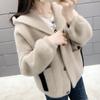 Spring and Autumn Women New Faux Mink Patchwork Fur Female Hooded Fashion Knitted Sweater Cardigan Jacket Outwear Coat