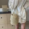 Summer New Fashionable Trendy Women's Bag High Quality Grass Woven Tote Bag Bucket Shape Drawstring Handbags