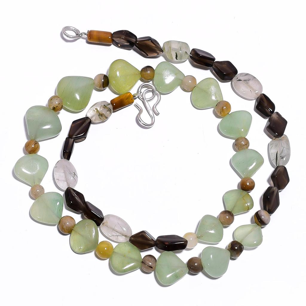 Natural Rutile & Smoky Quartz Aventurine Gemstone Beads Necklace 17" UB-4407 UB-4407