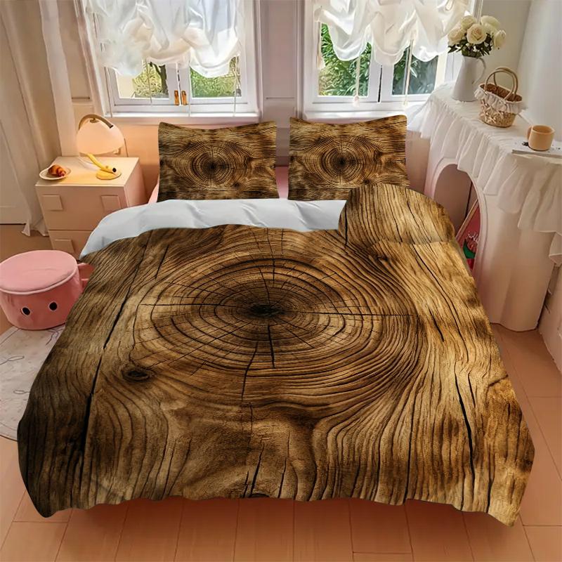 3Pcs Wooden Texture Background Bedding Set Quilt Cover Pillowcase Home Christmas Xmas Halloween Gift 1 Duvet Cover 2 Pillowcase M928737