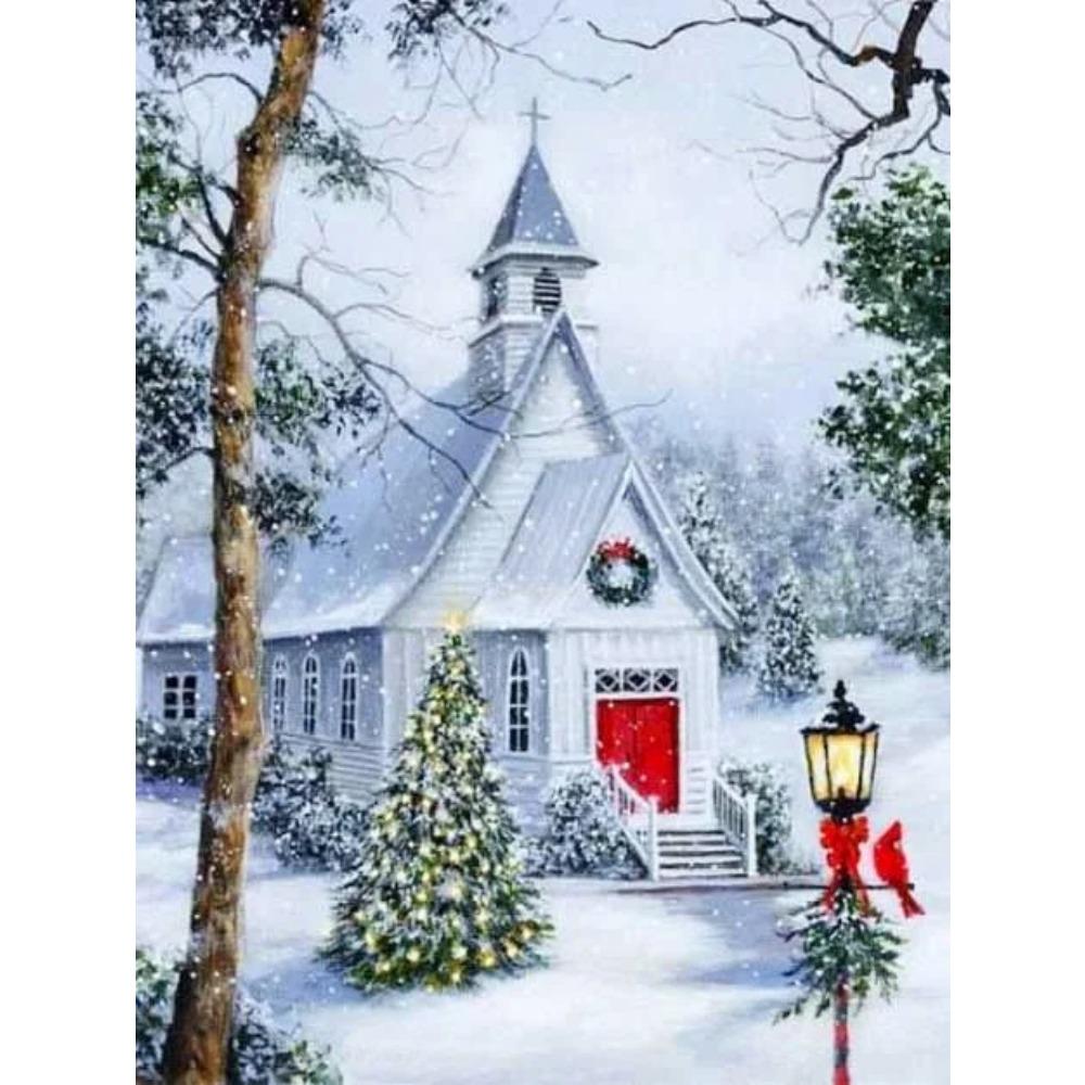 Алмазная живопись Art Full Drill Снежный дом Алмазная картина Ручная работа Снежный день Diy Алмазная мозаика Картина Украшение дома Рождественский подарок