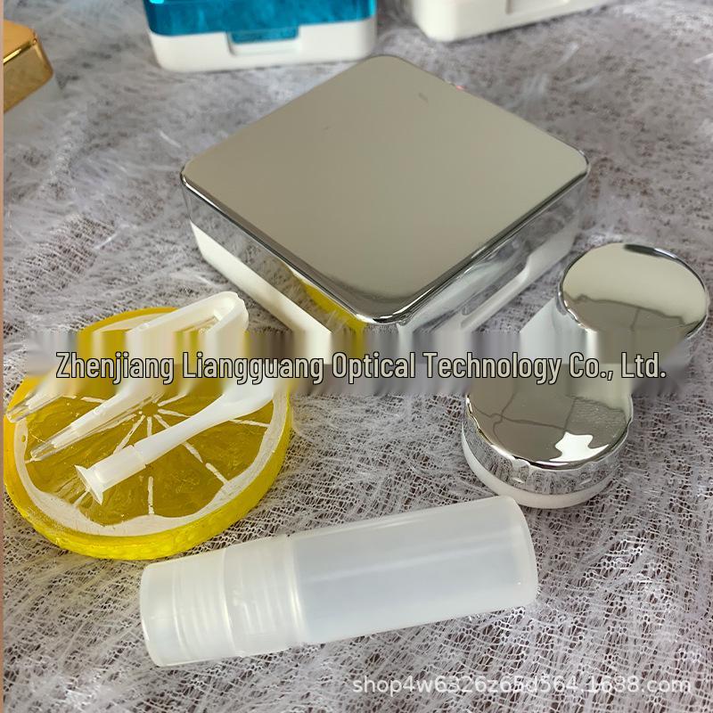 Dual Mirror Lens Care Case - Electroplated Square Storage Box for Contact Lenses