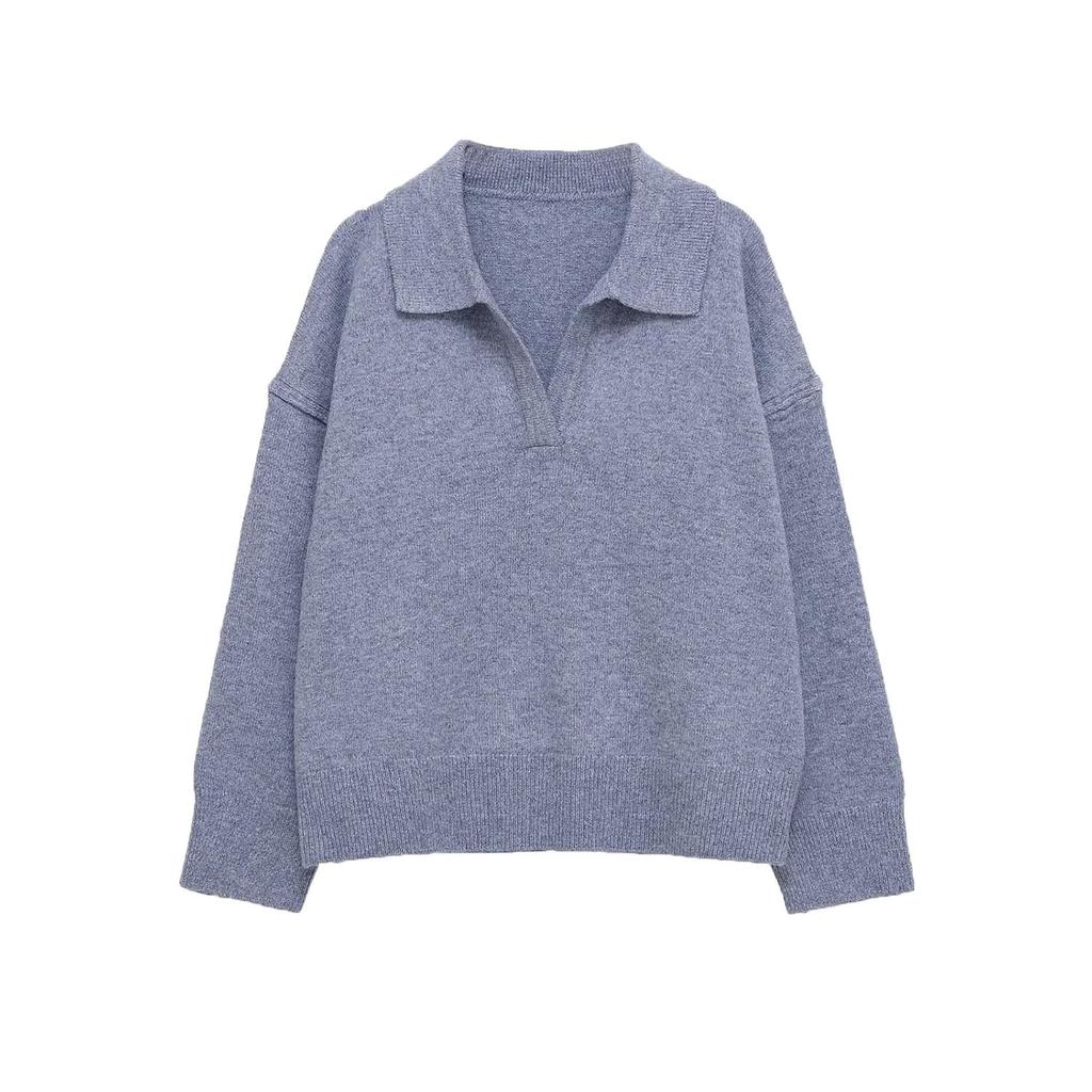 European and American style, new women's clothing, foreign-style cashmere-blended POLO shirt-type knitted sweater 1505103