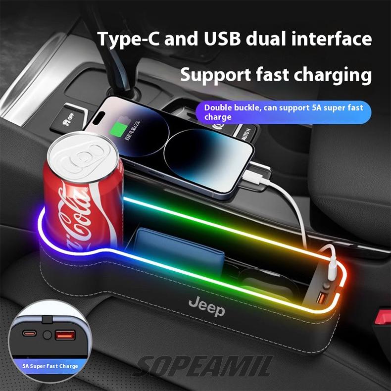 Jeep Grand Cherokee Wrangler Renegade Patriot Commander Compass Wagoneer Gladiator Car USB Colour Lamp Seat Gap Storage Case Box ALP1