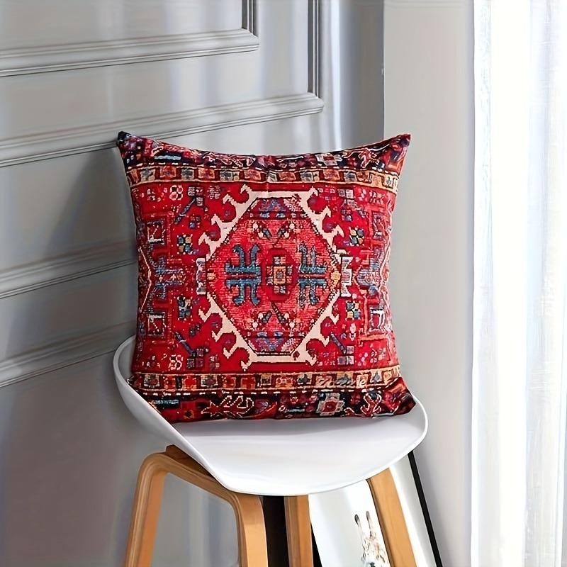 Retro Red Ethnic Style Home Decoration Pillowcase Bedroom Room Decoration Pillow Cover, Living Room Sofa Chair Cushion Cover