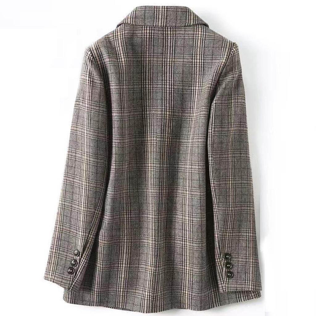 Women's Fashion British Style Loose Casual Plaid Small Suit Jacket
