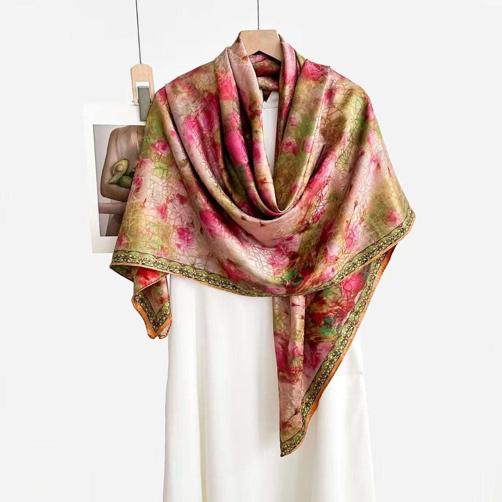 Fragrant Cloud Yarn 140 * 140 Spring And Summer Simulated Silk Large Square Scarf Shawl Women'S Summer Thin Scarf Versatile