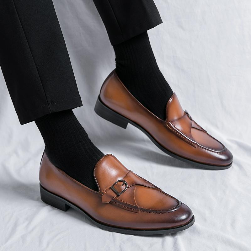 New Men Fashion Gentleman Monk Strap Business Leather Shoes Male All Match Dress Wedding Prom Homecoming Footwear Zapatos Hombre