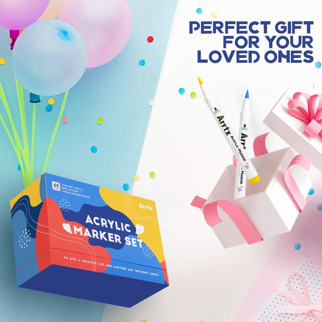 Акриловый маркер Arrtx 60A, акриловая краска, маркер с кисточкой, акриловая ручка, акриловый маркер, наскальная живопись для дерева, керамики, стекла, холста, металла, пластика, ткани