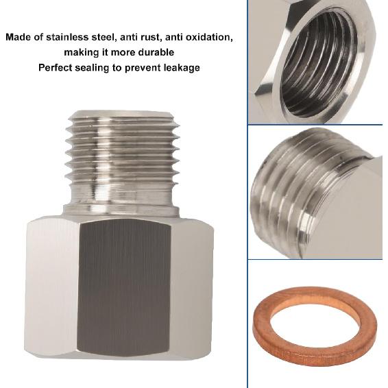 2 Pcs Sender Adapters 1/8in NPT Female to M10 x 1.0 Male Threaded Pressure Gauge Adapter with Washer, Stainless Steel Oil Reducer Adapter