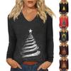 Women's Daily Casual Long Sleeve Christmas  Print V-neck Top
