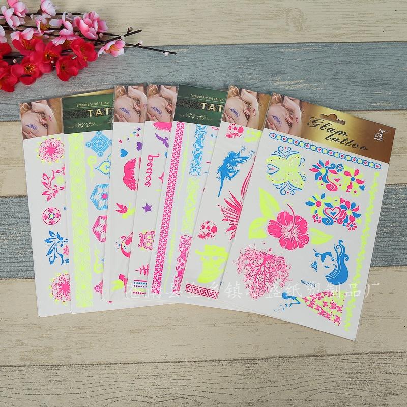 Креативная флуоресцентная наклейка-татуировка на руку с цветком, водонепроницаемая наклейка-татуировка на руку с пером