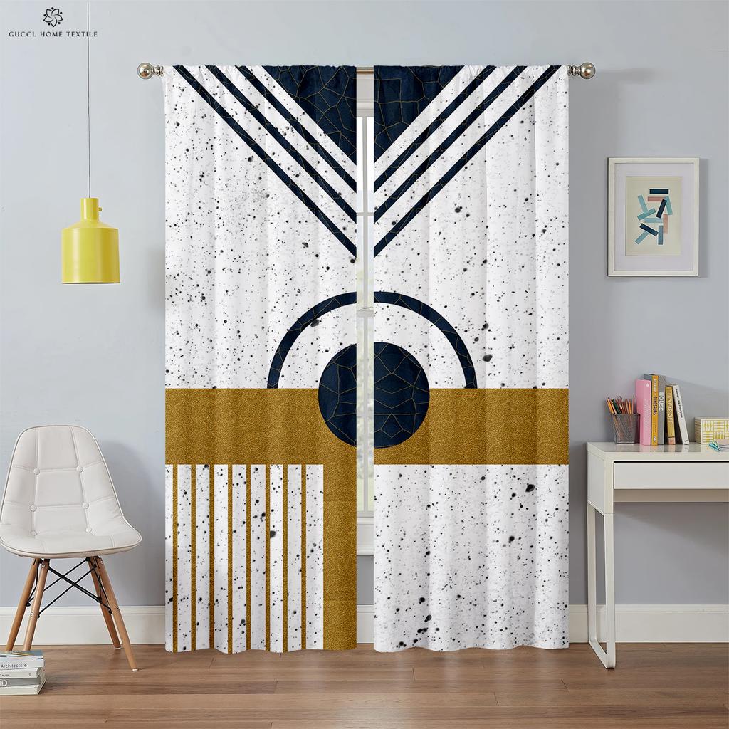 Современные простые занавески с геометрическим принтом, спальня, гостиная, украшение для балкона, легко стирать и ухаживать, украшение для дома, 2 шт.