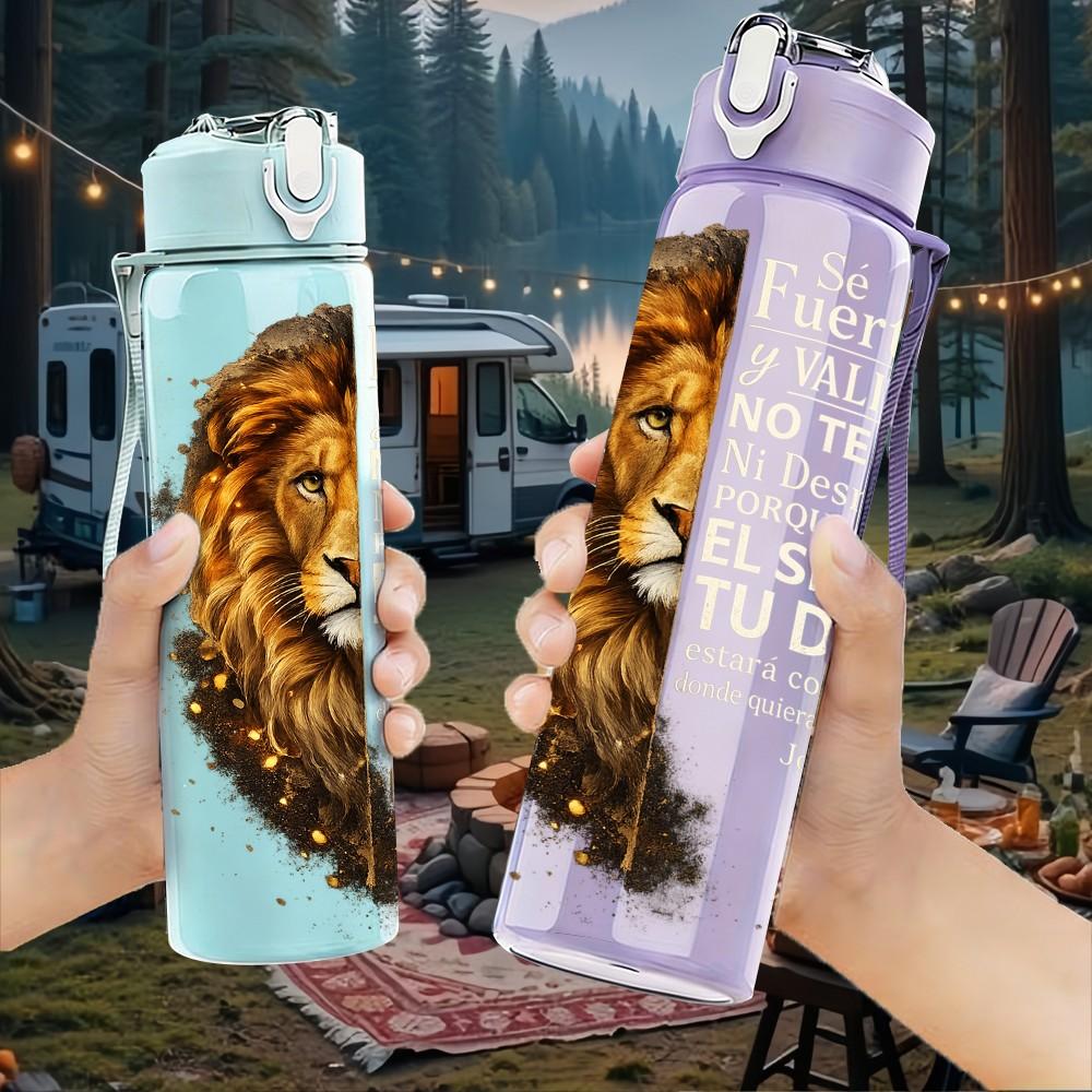 1PC Lion Head Vintage Animal Portrait 750ml Color Plastic Sports Water Bottle Leakproof Flip Straw Lid Suitable for Sports Office Home Use