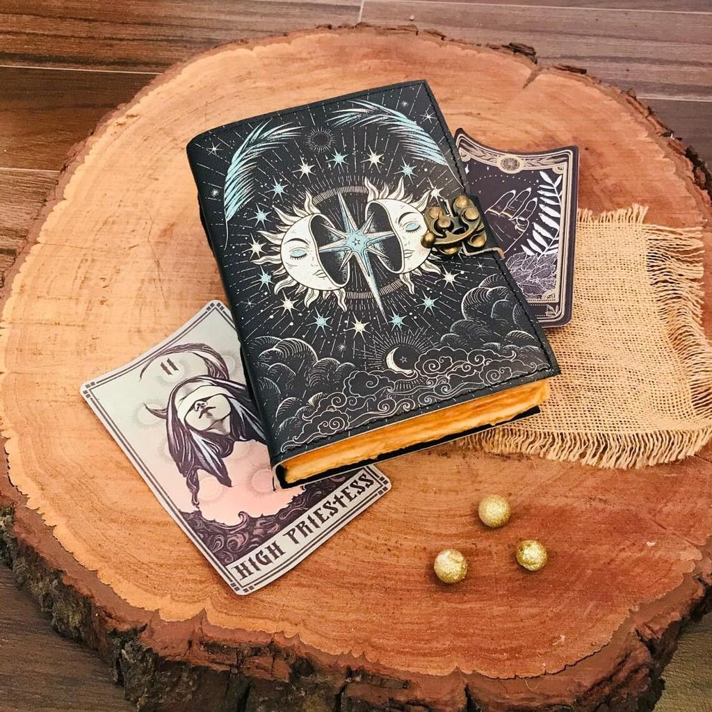 Кожаный журнал ручной работы Дневник Артефакты Солнечная луна Печатный офис и личное использование Художник Unruled Альбом для рисования Дневник для написания дневника с латунным замком C-Lock