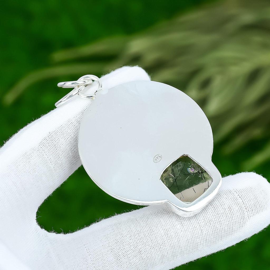 Memorial Day Sale Natural Black Rutile Daughter Handcrafted Pendant 925 Silver