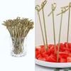 100 Pcs Disposable Bamboo Tie Knotted Skewers Twisted Ends Cocktail Food Fruit Picks Fork Sticks Buffet Cupcake Topper