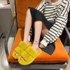 Internet Celebrity One-word Fluffy Slippers Women's Autumn 2025 New Popular Versatile Thick Bottom Heightening Plush Cotton Drag Outside Wear