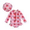 Baby Girl Swimsuits Summer Floral Print Ruffled Jumpsuit and Swim Cap Set for Toddler Bathing Suits Beachwear