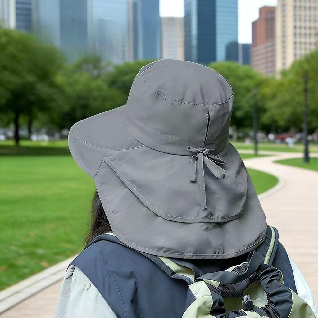 Solid Color Wide Brim Sun Hat with Neck Cover Korean Style Fisherman Hat Adjustable Neck Protection Women Bucket Hat