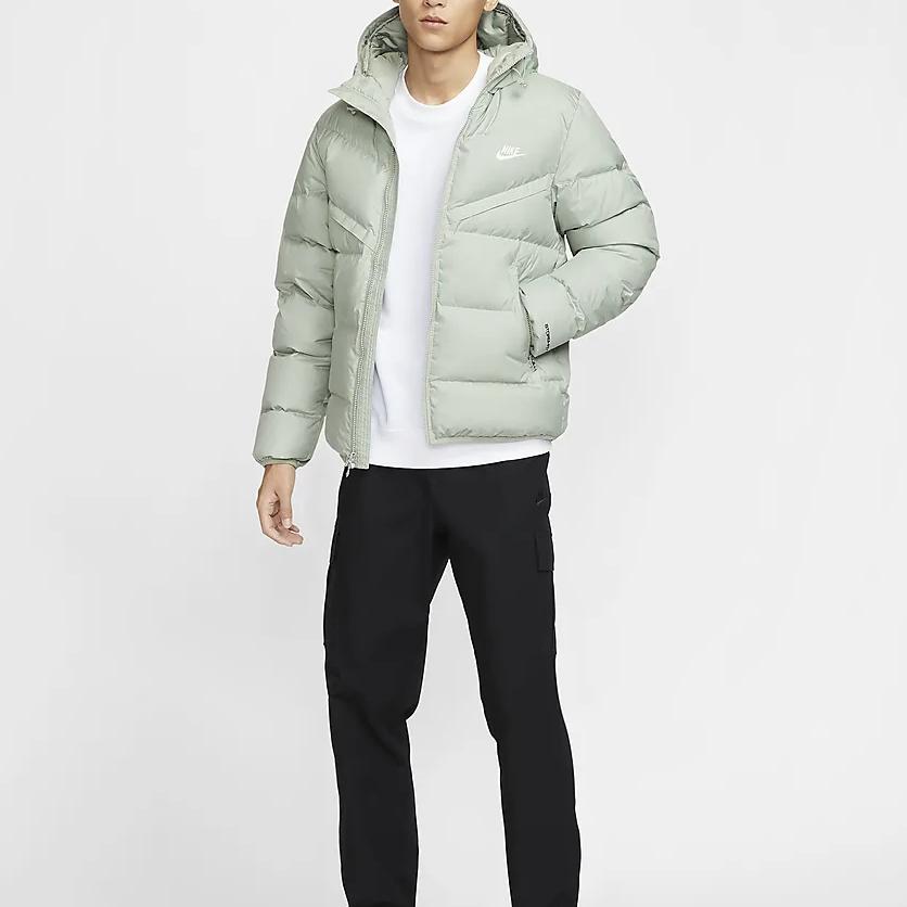 Nike Однотонная модная универсальная куртка с капюшоном на молнии, длинным рукавом, пуховик, мужские куртки, светло-серый HQ0897-370